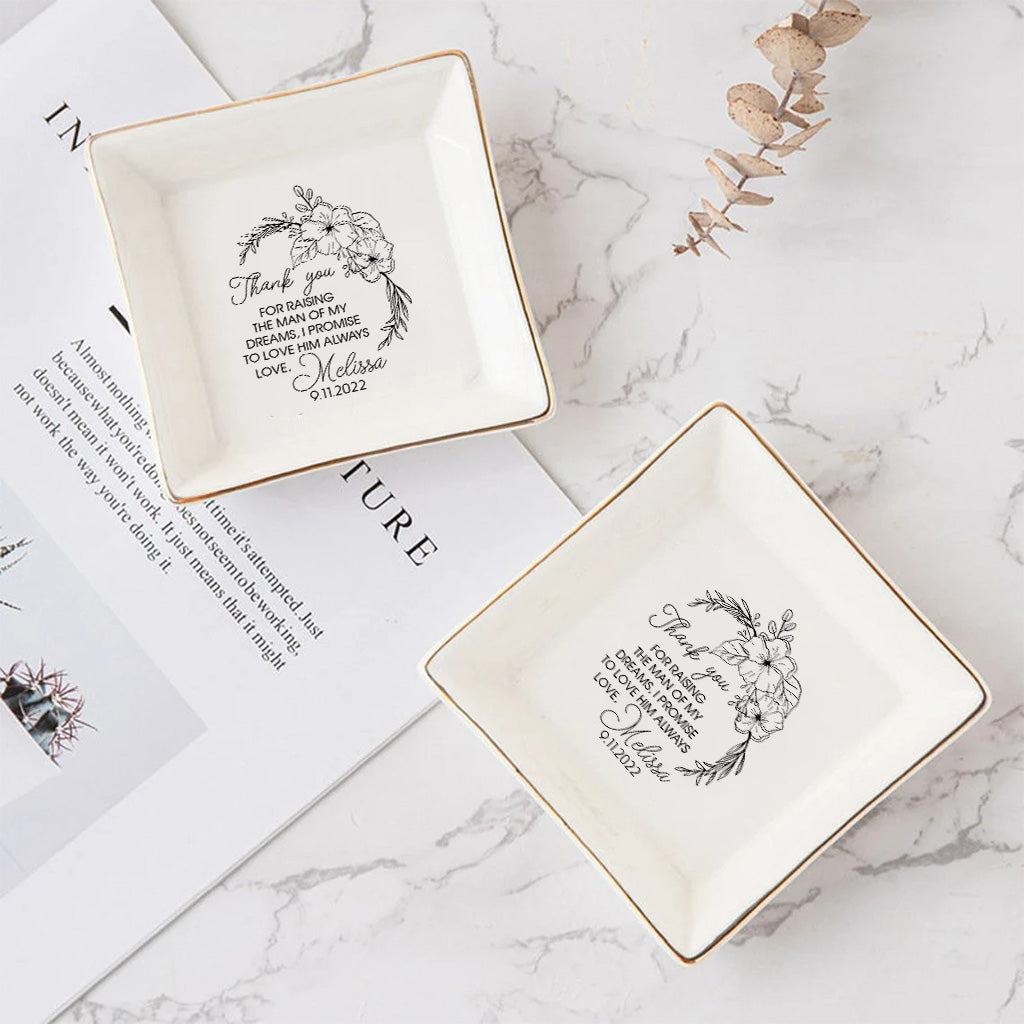 Thank You For Raising The Man Of My Dreams Gift For Mother Of The Groom From Bride - wedding gift for mother in law - Personalized Jewelry Dish