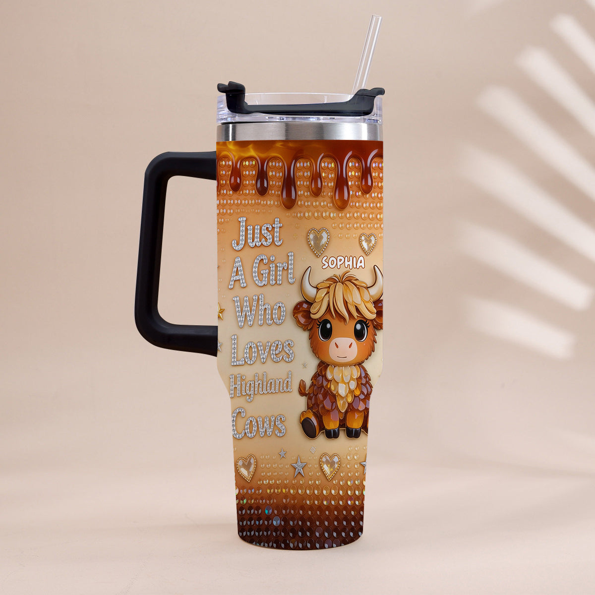 Just A Girl Who Loves Highland Cow - Personalized Highland Cow Tumbler With Handle