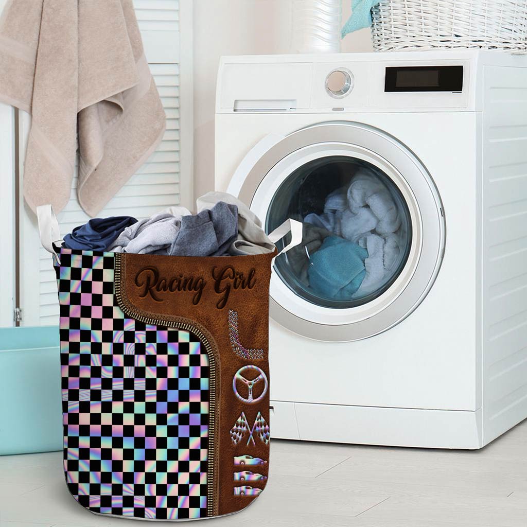 Racing Girl Leather Pattern Print Storage Basket
