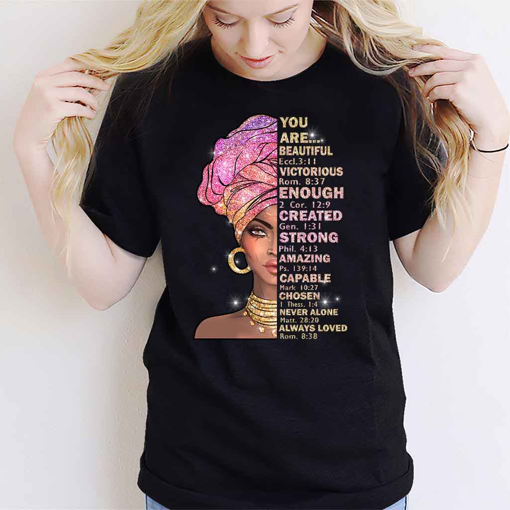 You Are Beautiful - African American T-shirt and Hoodie With Faux Glitter Print 1121