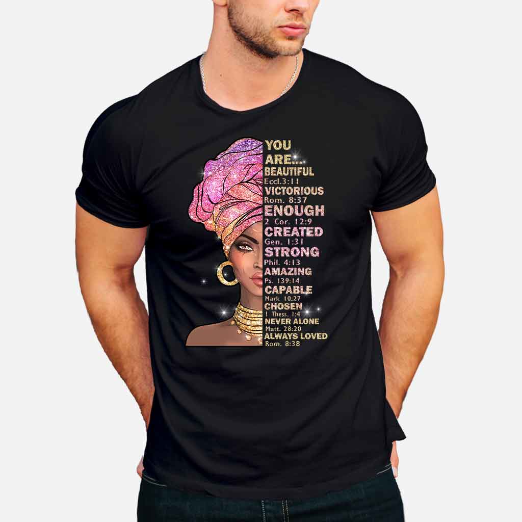 You Are Beautiful - African American T-shirt and Hoodie With Faux Glitter Print 1121