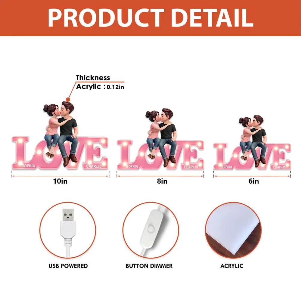 Personalized LOVE Couple Kissing Acrylic Light Box, Warm Glow Bedroom Decor, Unique Gift for Girlfriend or Boyfriend