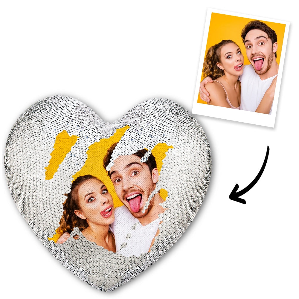 Any Photo - Personalized Couple Heart Magic Sequin Pillow