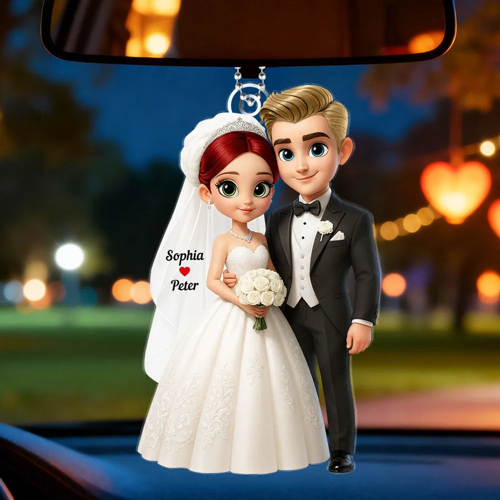 Wedding Couple Acrylic Car Hanger Romantic Rearview Mirror Charm Sweet Car Decor Unique Gift for Couples