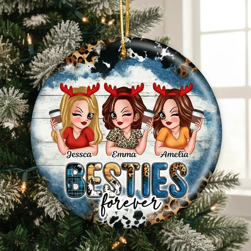 Ceramic Ornament for Best Friends, Custom Illustration Design, Friendship Keepsake, Perfect Gift for Christmas