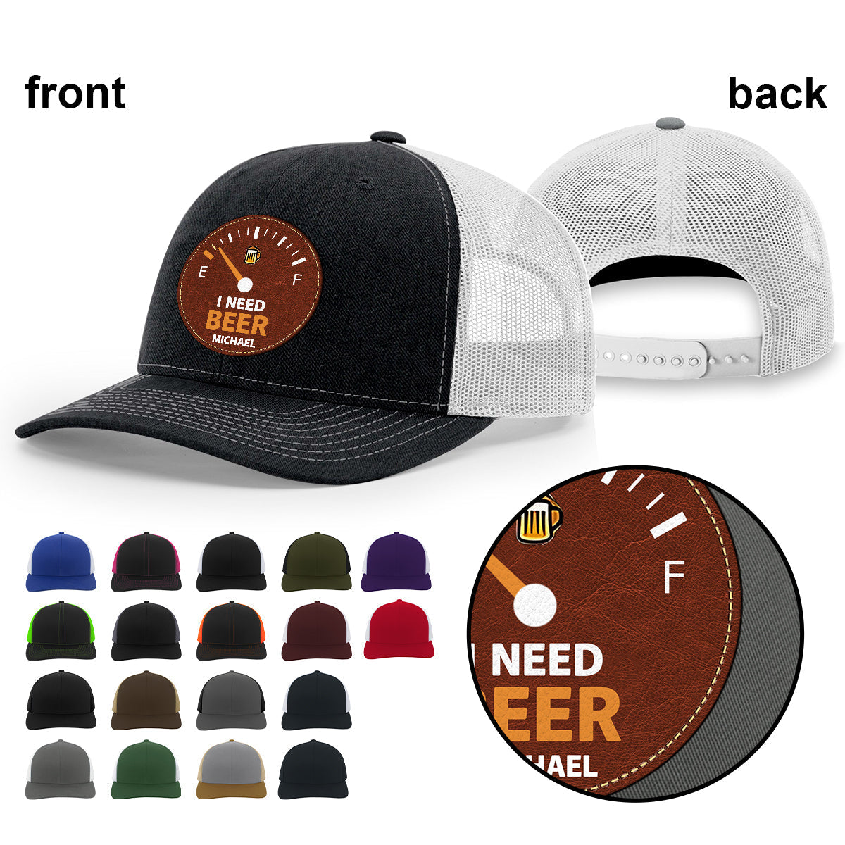 I Need Beer - Personalized Beer Leather Patch Hat