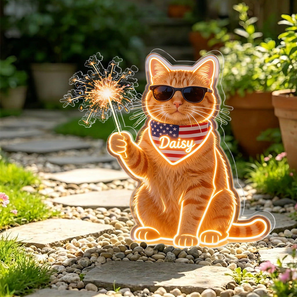 Celebrate 4th Of July - Personalized Cat Solar Acrylic Light