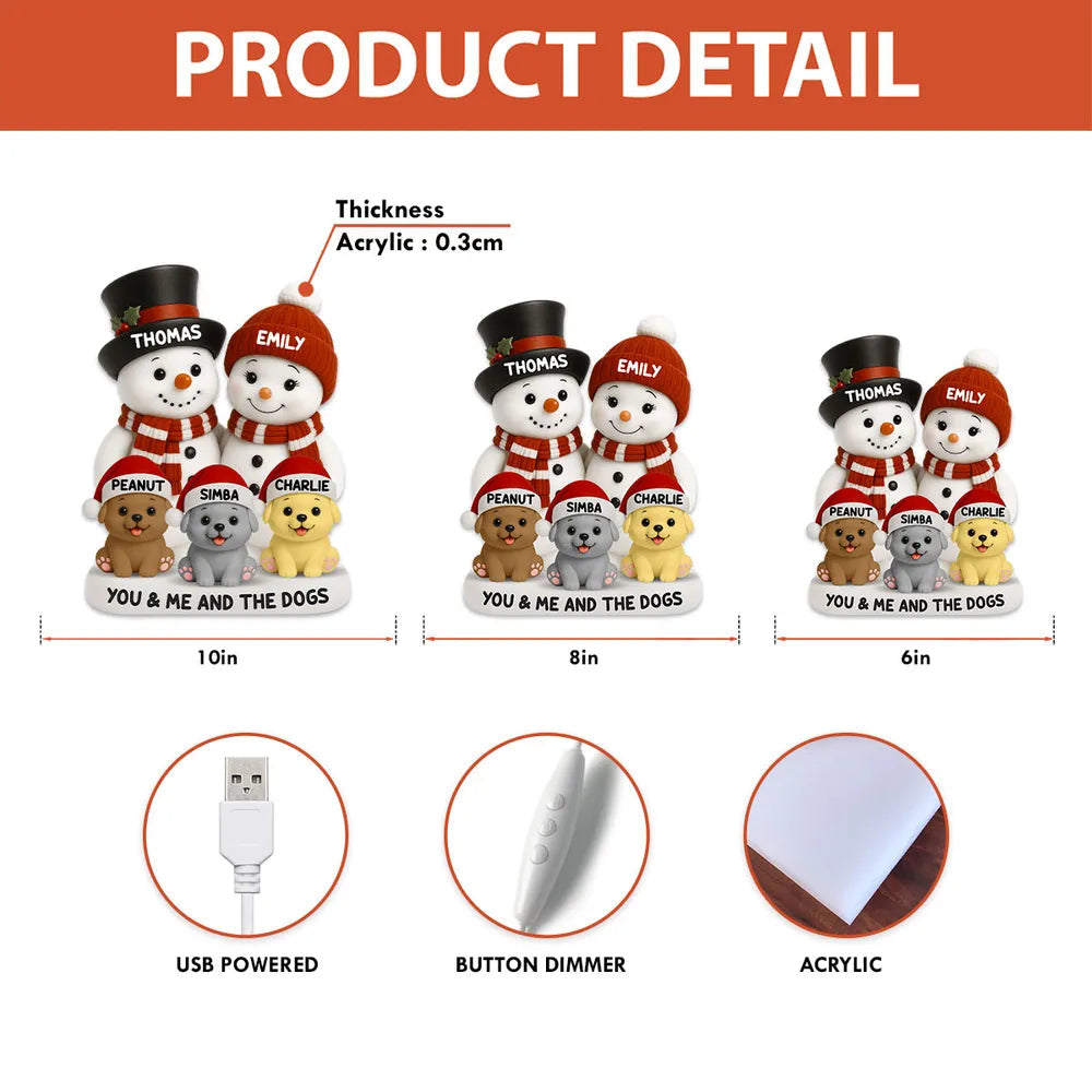 Snowman Family & Pets Acrylic Light Box – Warm Holiday Decor, Perfect Gift for Couples and Pets Lovers