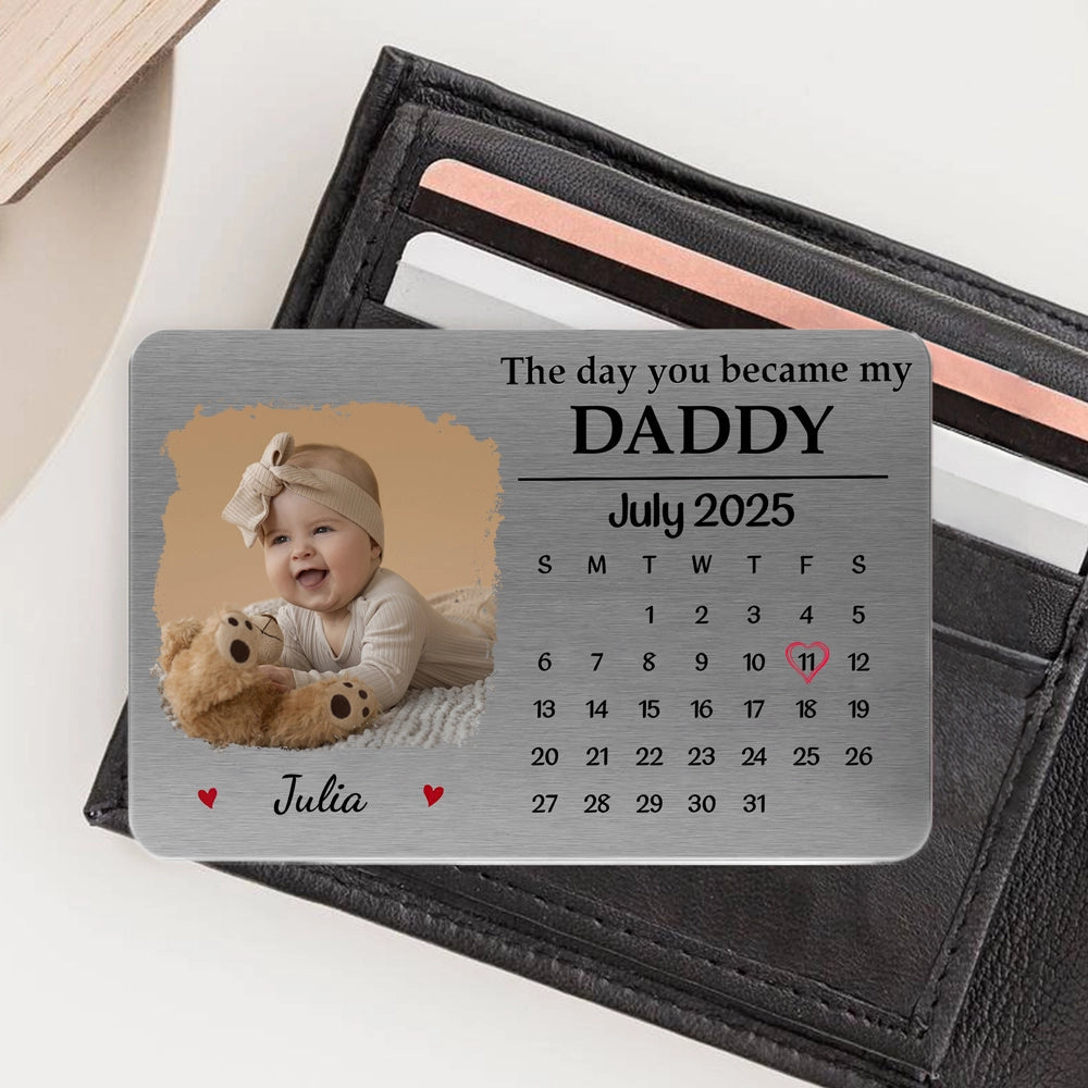 Wallet Card with "The Day You Became" Design, Commemorative Keepsake, Meaningful Gift for Dad