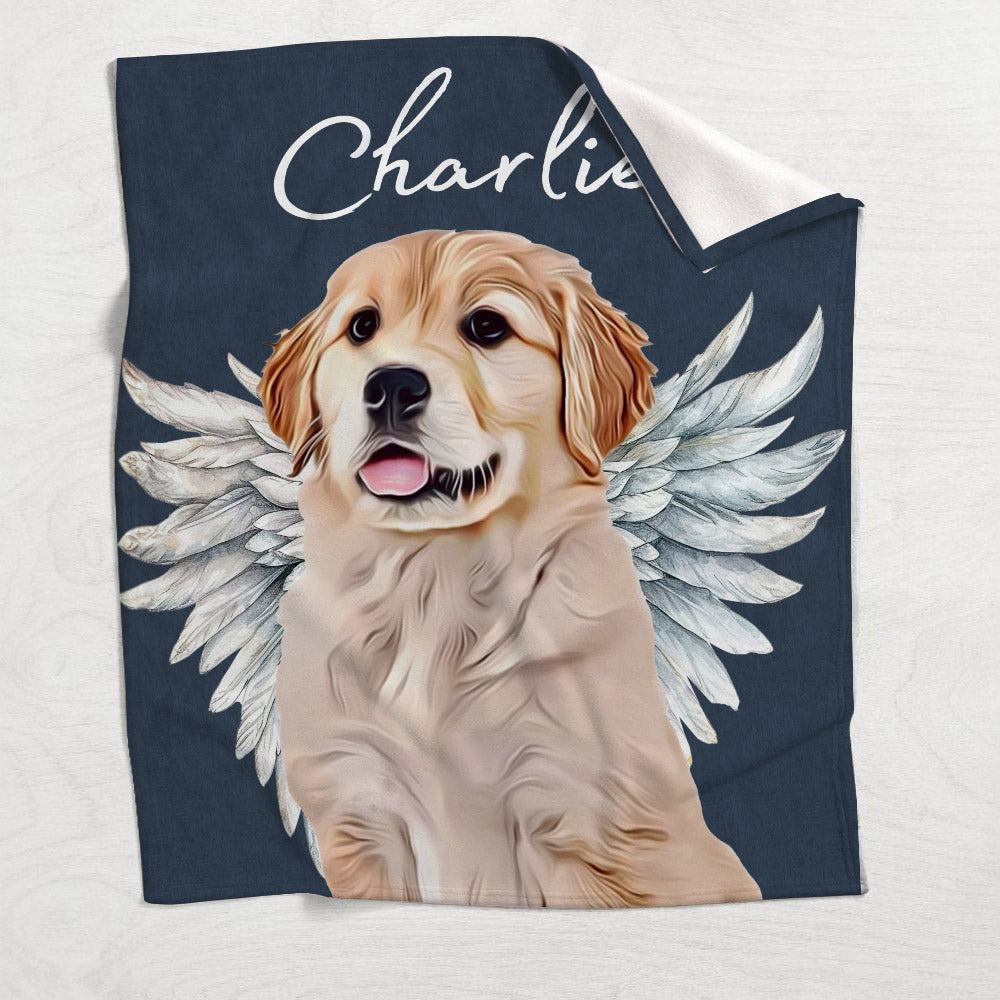 Dog Cat Angel Wings - Gift for dog lovers, cat lover, who lost dog, who lost cat - Personalized Blanket