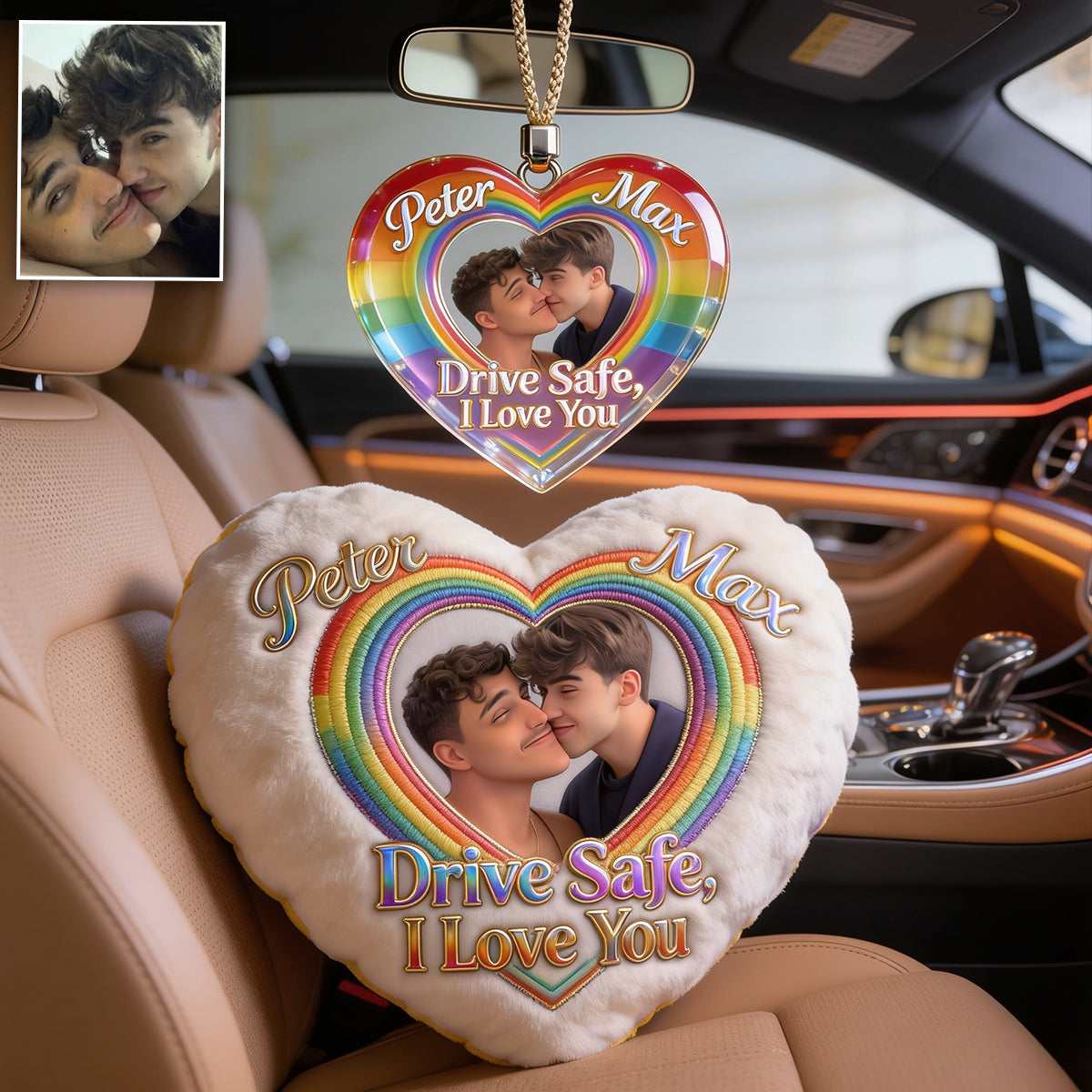Drive Safe - Personalized LGBT Support Shaped Fur Pillow & Car Ornament