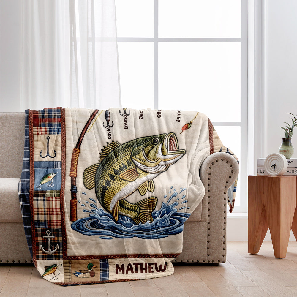 Hooked On Being Grandpa - Personalized Fishing Blanket