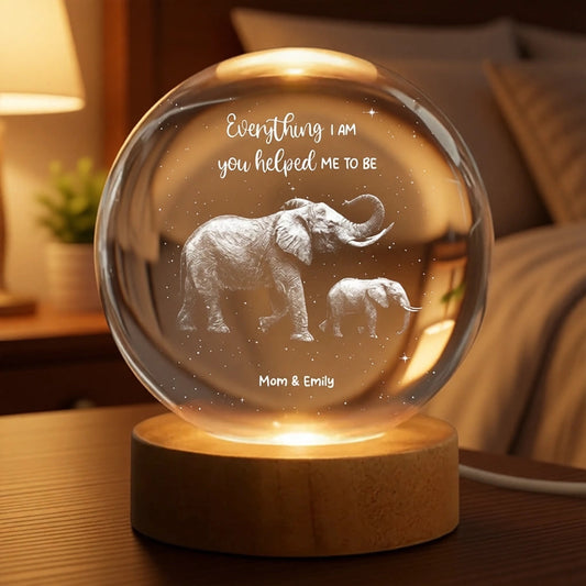 Custom Globe Lamp Night Light with Elephant Mom and Baby, Heartwarming Keepsake Gift for Mom