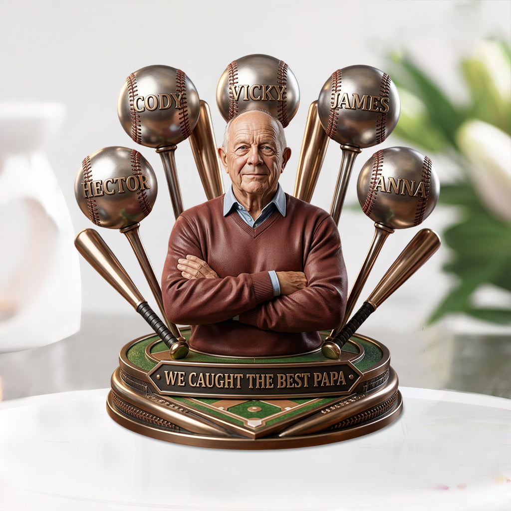 Custom Any Photo Caught The Best Dad/Papa - Personalized Baseball Custom Shaped Acrylic Plaque