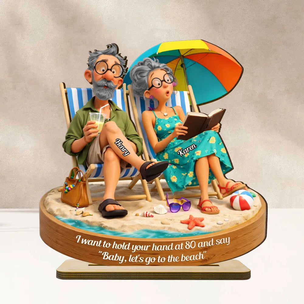 Personalized 2-Layer Wooden Plaque Beach Couple Scene, Funny Romantic Keepsake, Unique Gift for Husband or Wife