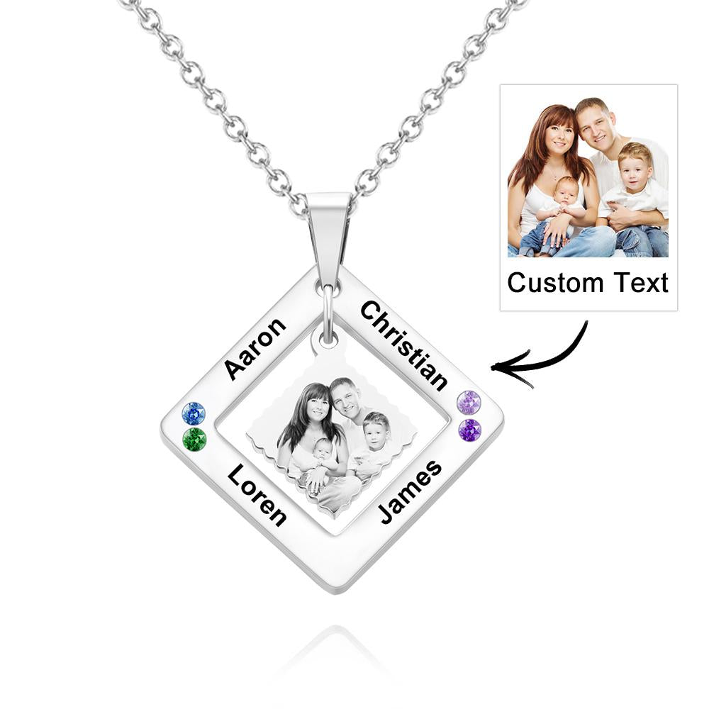 Any Phtos - Personalized Photo Engraved Necklace Square Multi-name