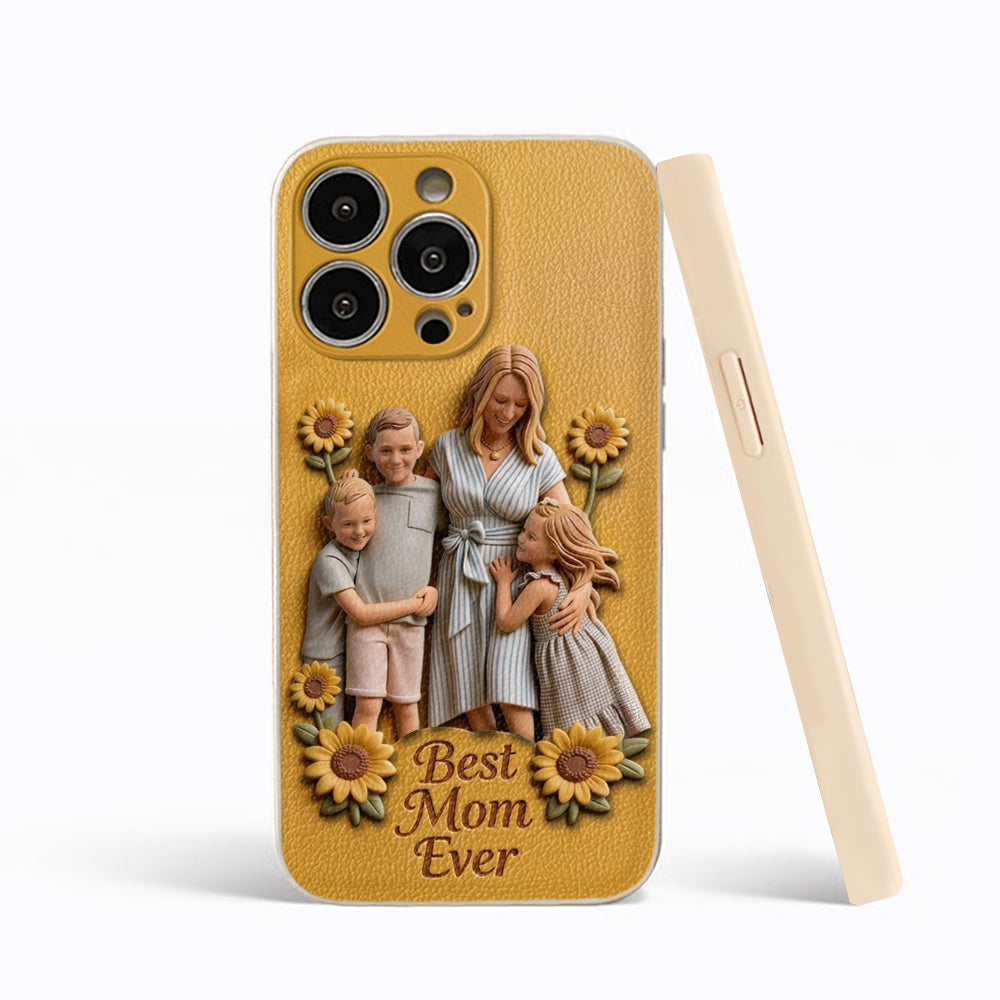 Best Mom Ever - Personalized Mother 3D Embossed Leather Phone Case