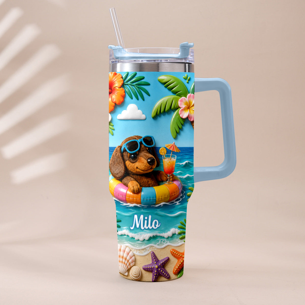 Any Photo Summer Vibes - Personalized Dog Tumbler With Plush Charm