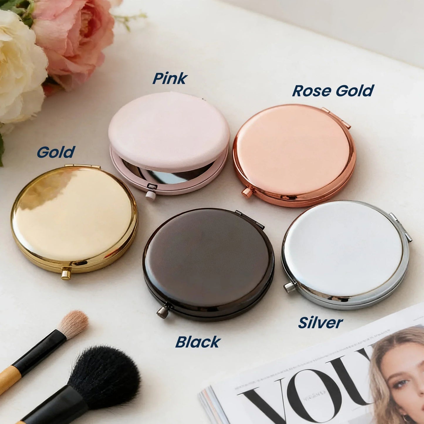 Custom Name Floral Metal Compact Mirror, Delicate Wildflower Design, Thoughtful Gift for Mom Daughter Best Friend, Sweet Daily Reminder