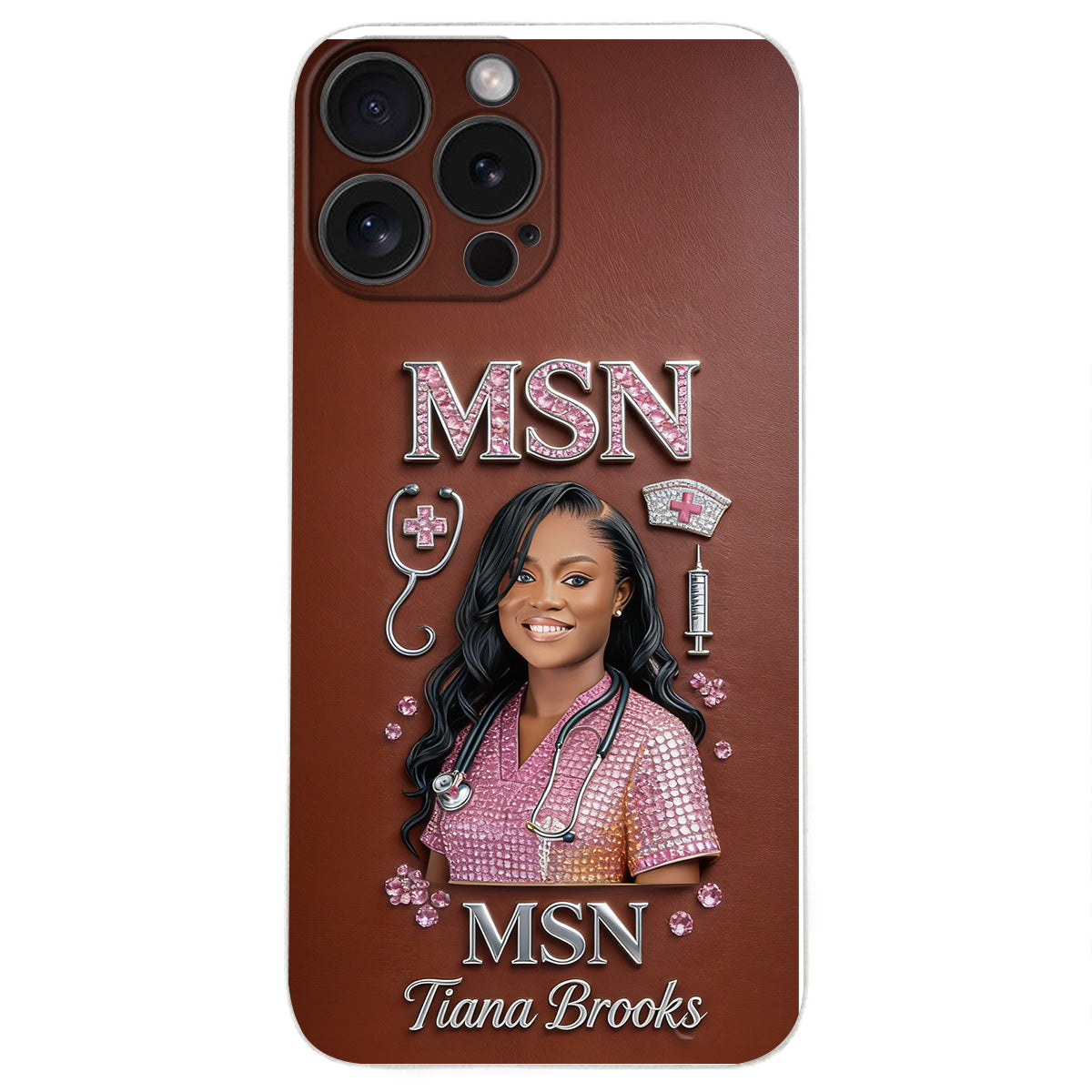 Any Title - Gifts For Nurse, Doctor - Personalized Nurse 3D Embossed Leather Phone Case
