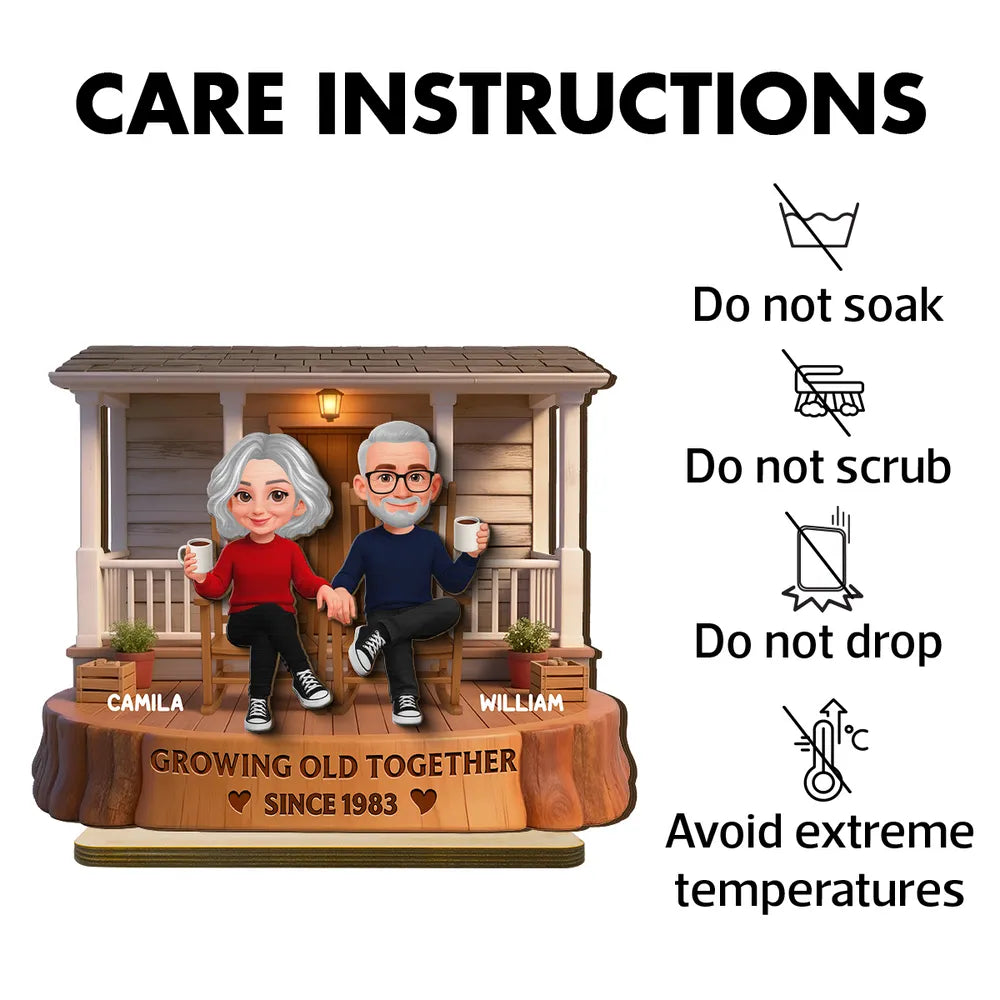 Personalized 2-Layer Wooden Plaque, Couple Holding Hands on a Cozy Front Porch, Growing Old Together, Unique Gift for Him & Her