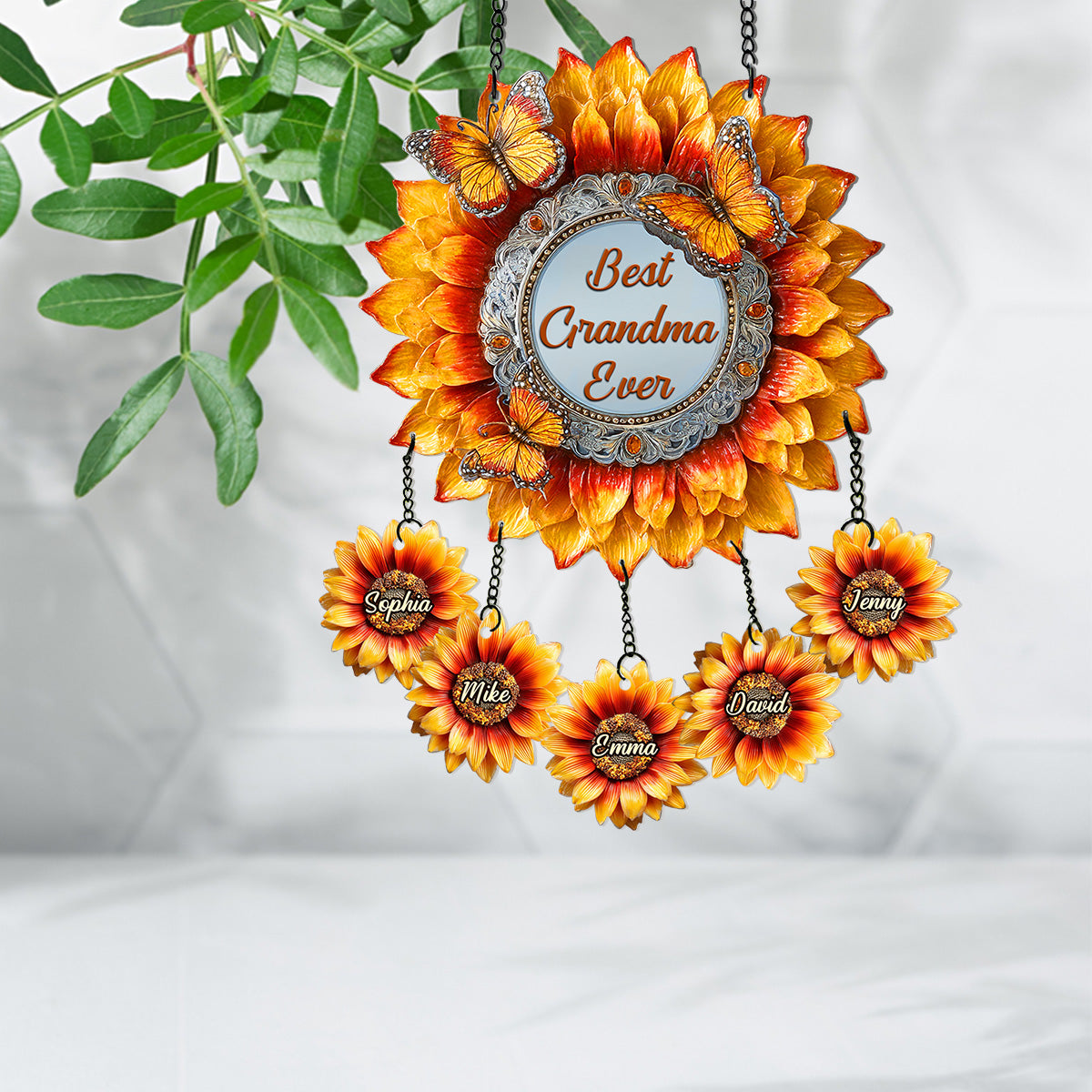 Best Grandma Ever - Personalized Grandma Window Hanging Suncatcher With Charms