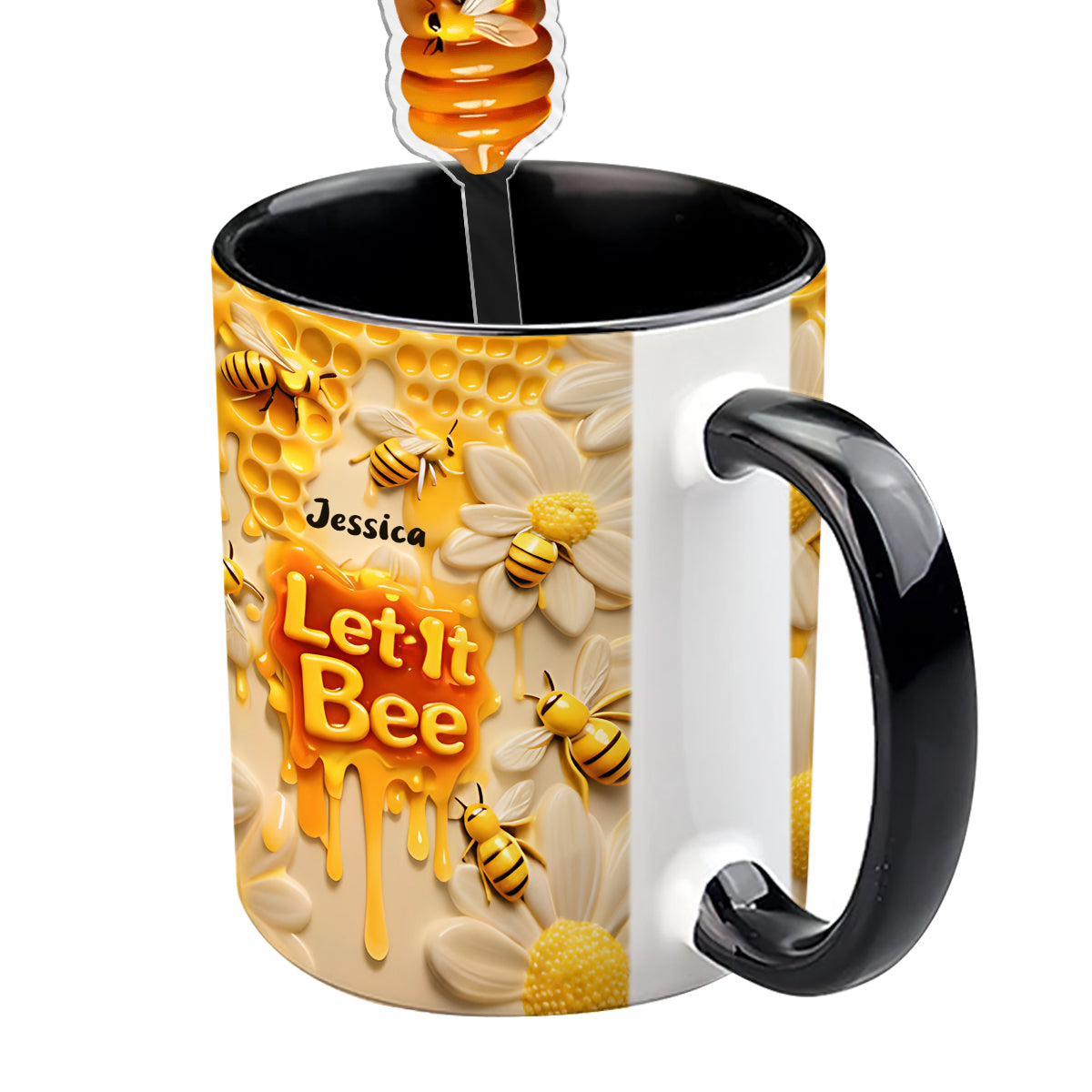 Let It Bee, Bee Flowers - Personalized Bee Set Accent Mug with Acrylic Stirrers