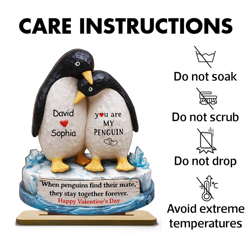 Personalized 2-Layer Wooden Plaque Penguin Couple Hugging for Valentine's Day, a Unique Romantic Gift for Him or Her