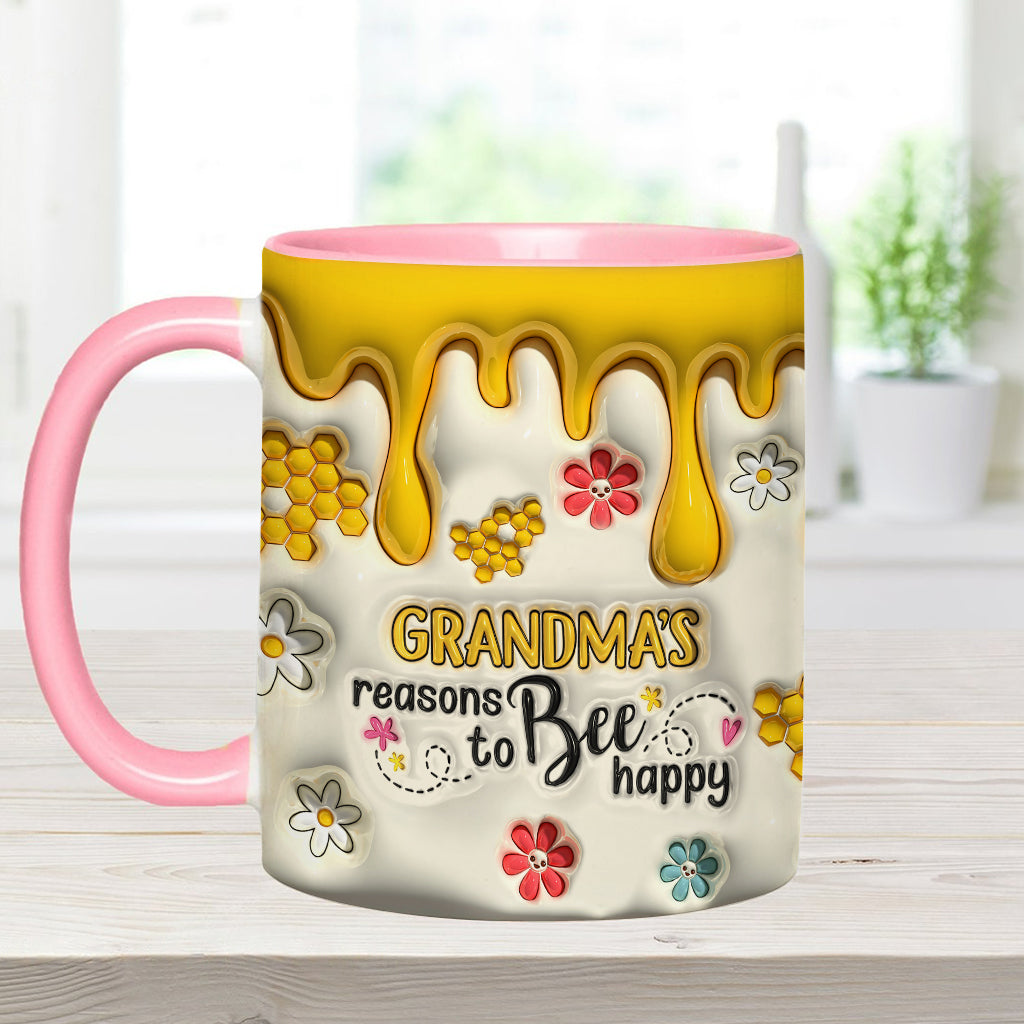 Grandma's Reasons To Bee Happy - Personalized Grandma Accent Mug