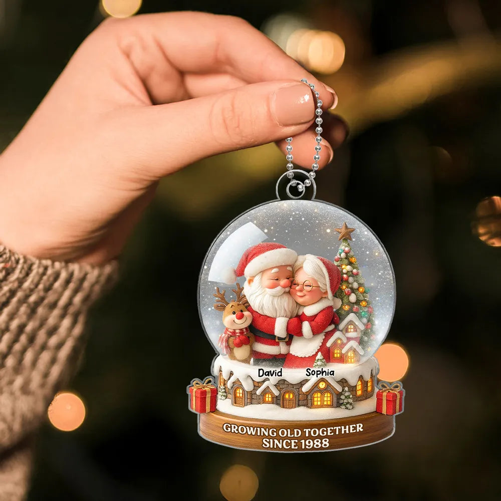 Santa Couple Acrylic Ornament with Cozy Hug Design, Perfect Christmas Gift for Couples