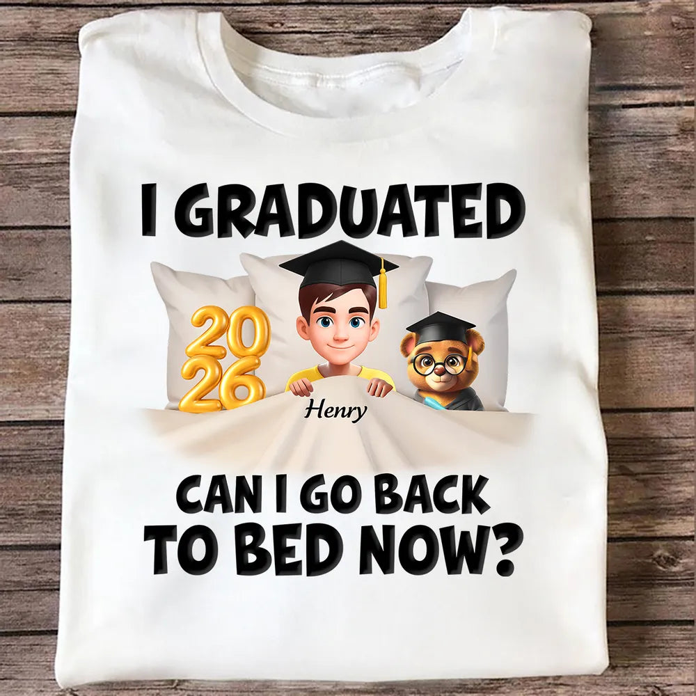 Funny Class of 2026 Graduation Classic Tee - Personalized Name Cartoon In Bed Design - Unique Gift For Grad
