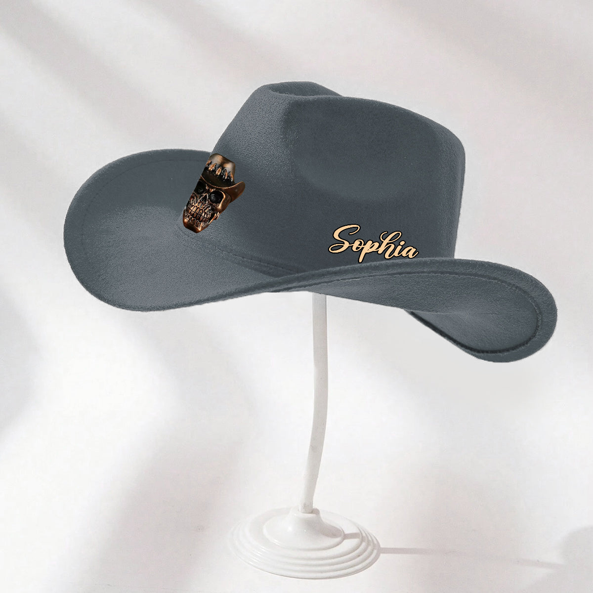 Human Skull Skeleton Head Bone, Cowboy Style - Personalized Western Outfit Wide Brim Cowboy Hat