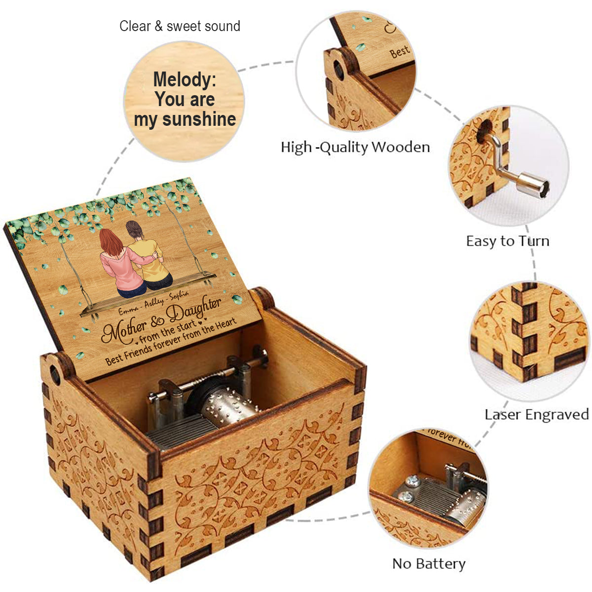 Mother And Daughter - Personalized Mother Hand Crank Music Box