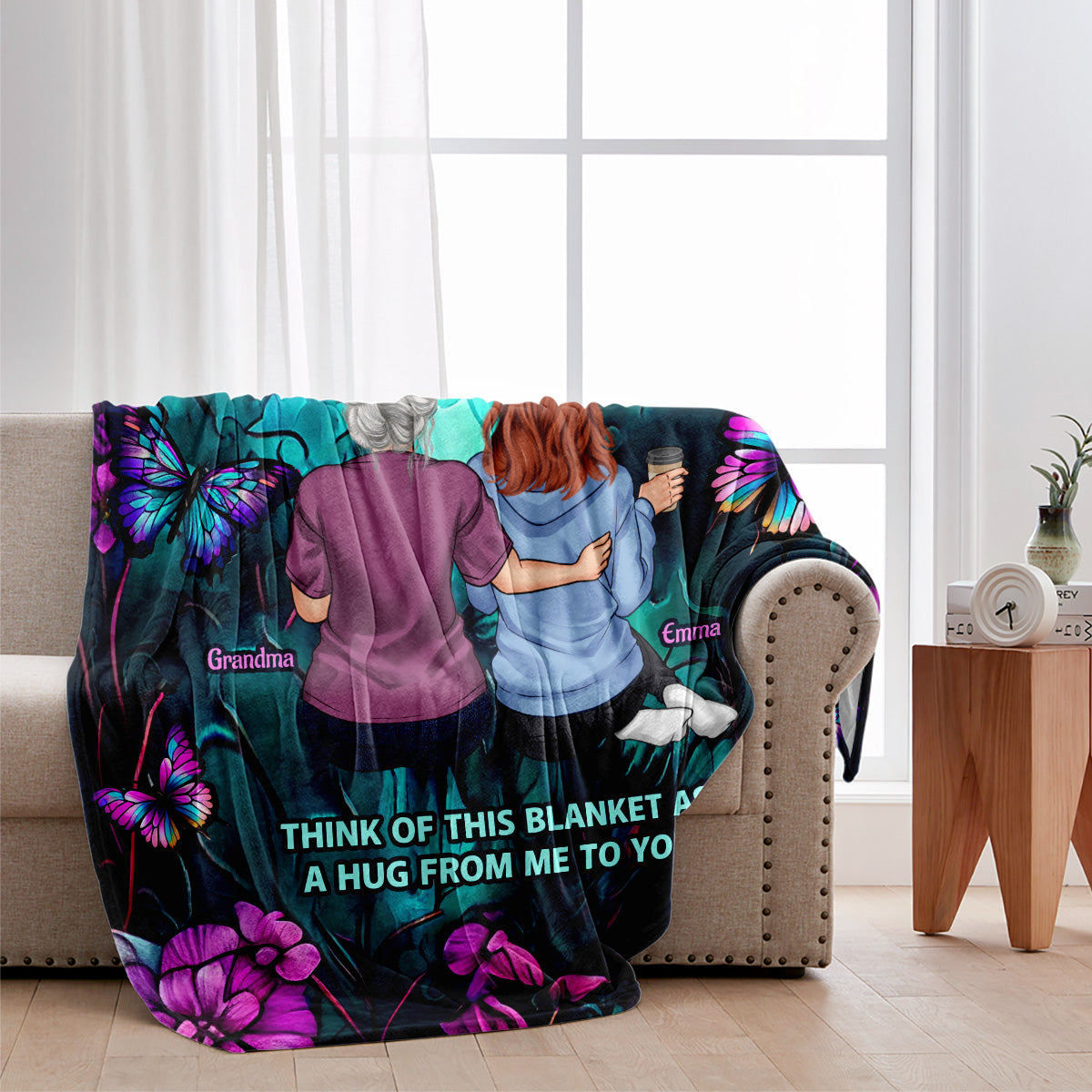 Teal And Purple Butterfly Blanket - Gift for daughter, granddaughter - Personalized Blanket