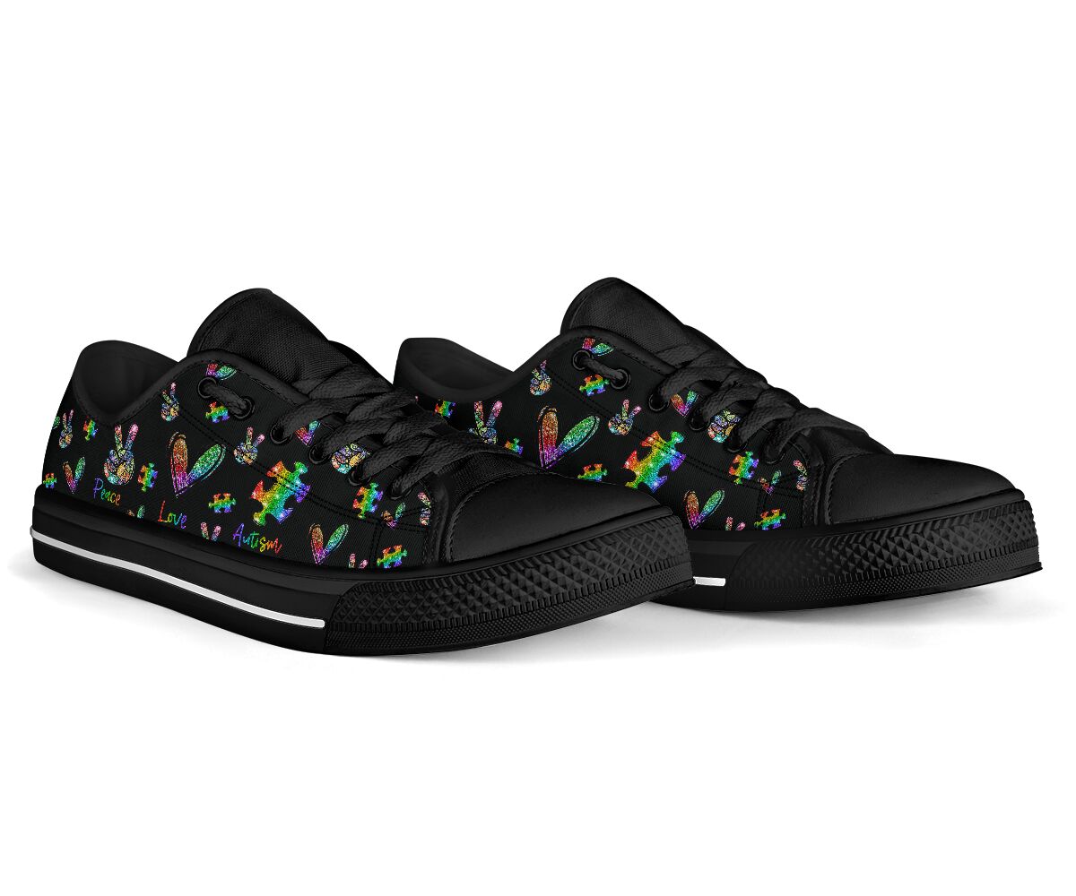 Peace Love Autism Faux Glitter Print Autism Awareness Low Top Shoes 0622