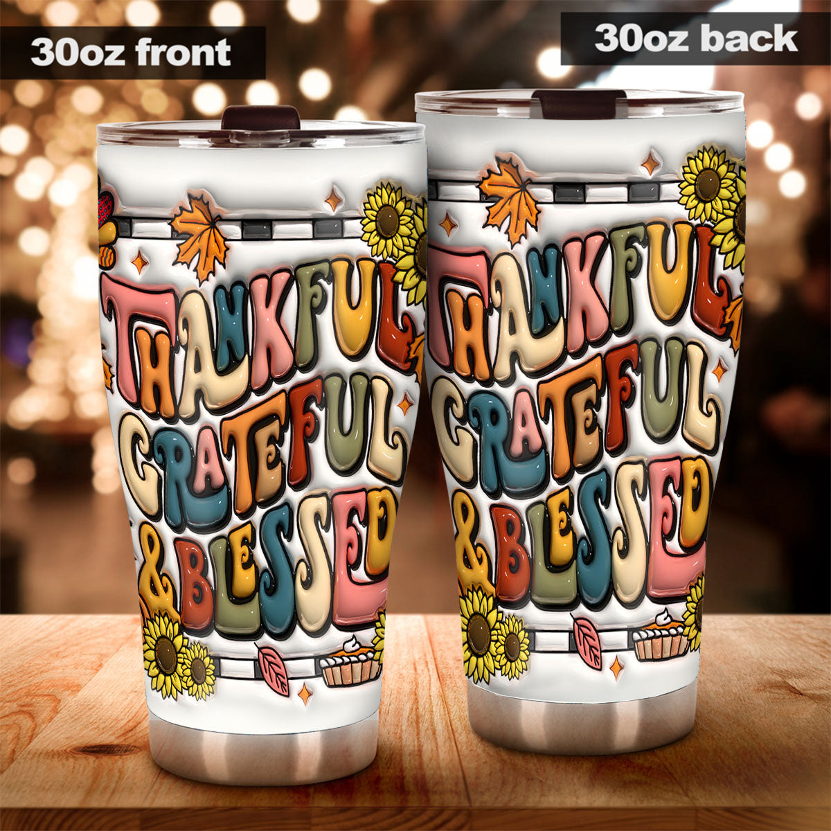 Thankful Grateful Blessed - Thanksgiving Tumbler
