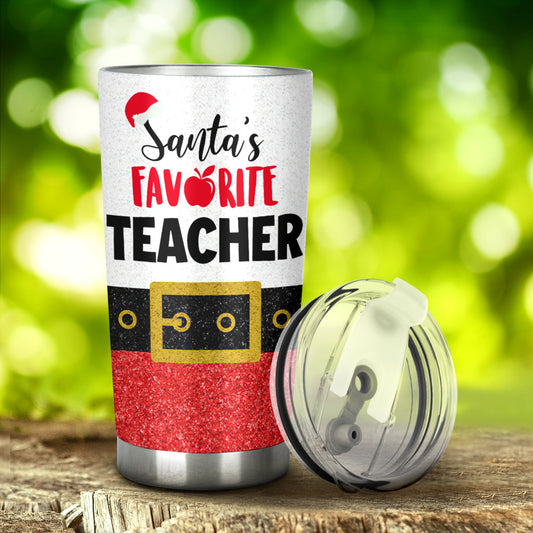 Santa's Favorite Teacher Faux Glitter Print Teacher Tumbler 0622