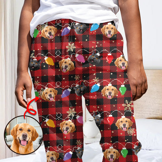 Lovely Dog Cat Pet Face Christmas Light String - Gift for dog lovers, cat lover - Personalized Button Down Pajamas