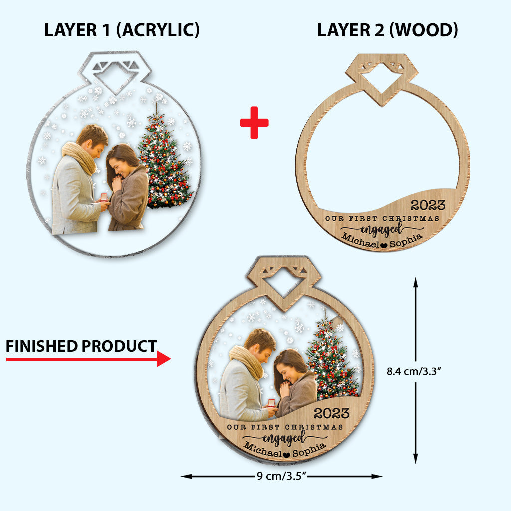 Our First Christmas Engaged - Personalized Engagement 2 Layered Piece Mix Ornament