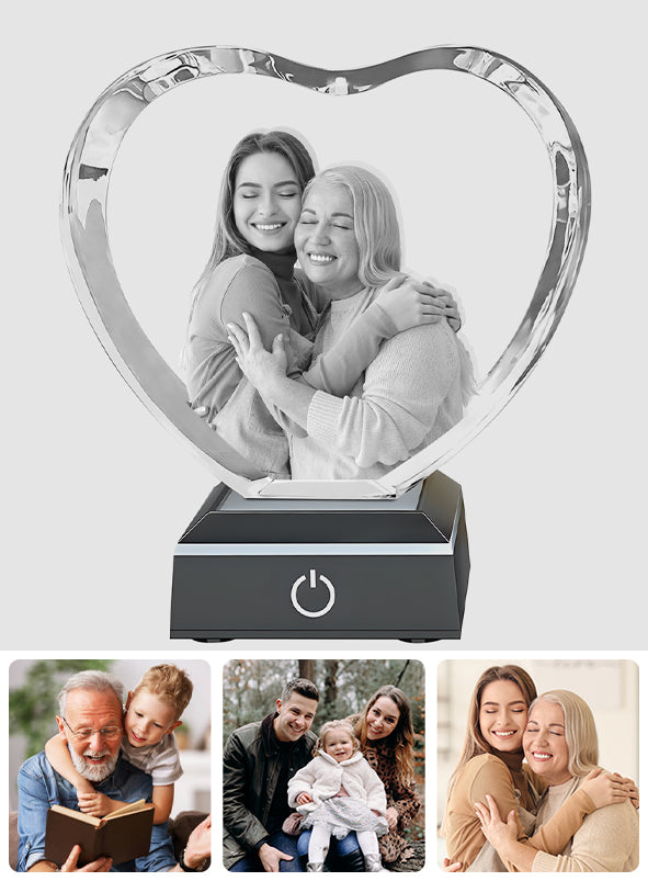 Custom Photo - Personalized Mother Laser Engraving 3D Heart Shaped Crystal Lamp