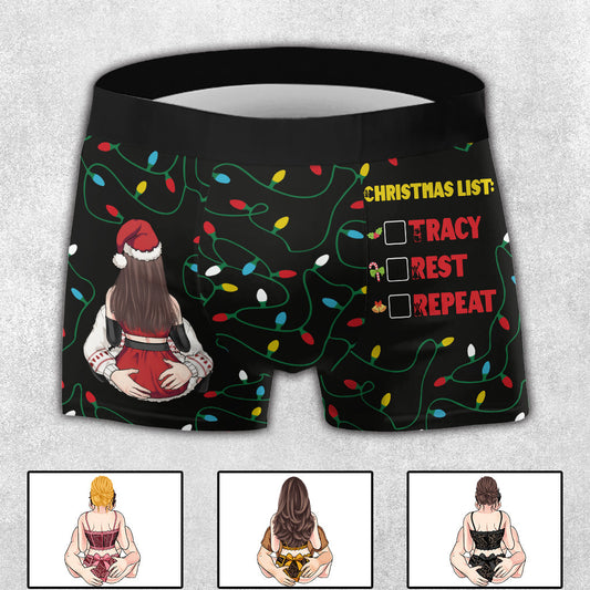Christmas List You Rest Repeat - Personalized Couple Men’s Boxer Briefs