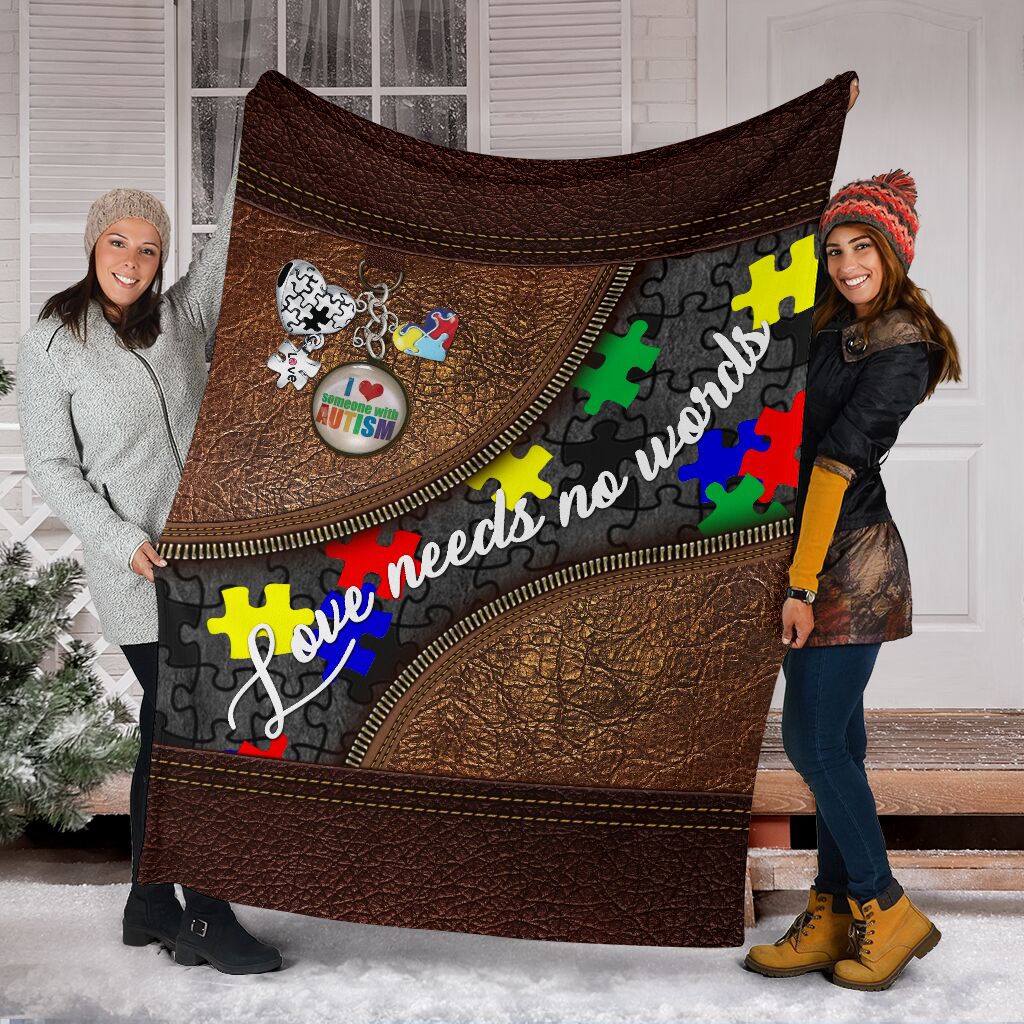 Love Needs No Words Leather Pattern Print Autism Awareness Blanket 0622