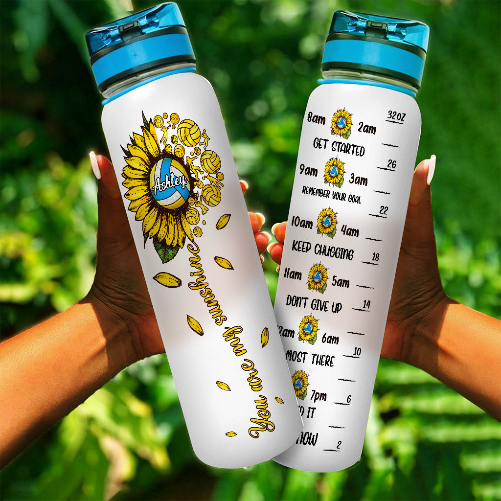 You Are My Sunshine Volleyball - Personalized Volleyball Water Tracker Bottle