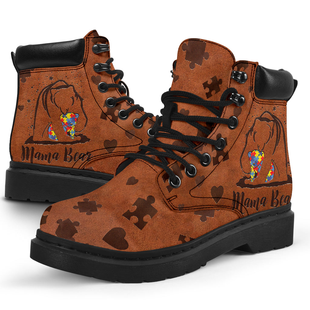 Mama Bear Leather Pattern Print Autism Awareness All Season Boots 0622