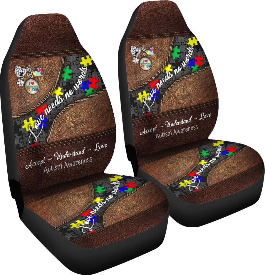 Love Needs No Words Leather Pattern Print Autism Awareness Seat Covers 0622