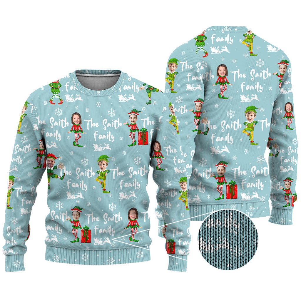 Christmas Elves Blue Ugly Sweater - Personalized Family Ugly Sweater