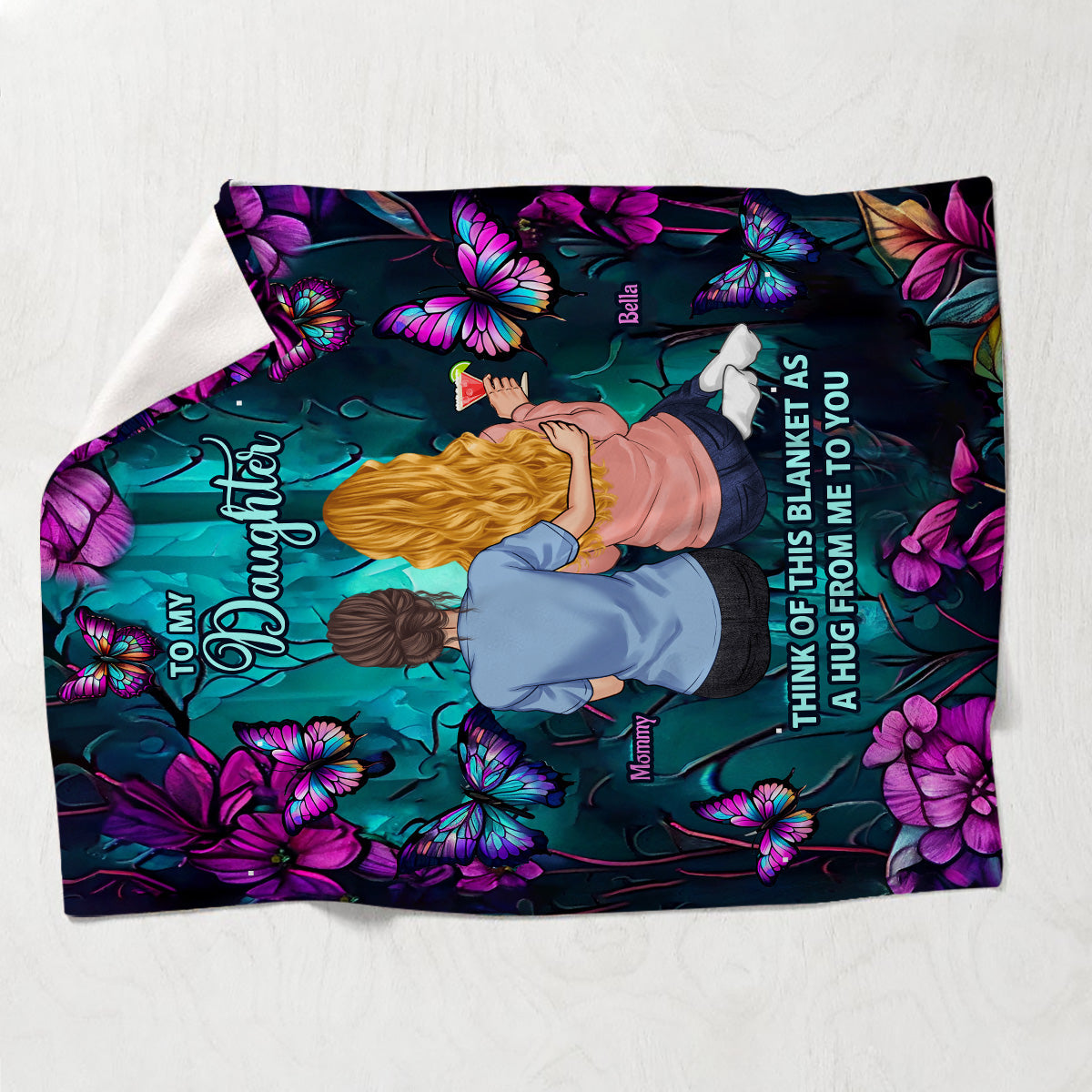 Teal And Purple Butterfly Blanket - Gift for daughter, granddaughter - Personalized Blanket