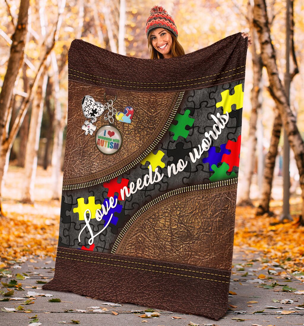 Love Needs No Words Leather Pattern Print Autism Awareness Blanket 0622