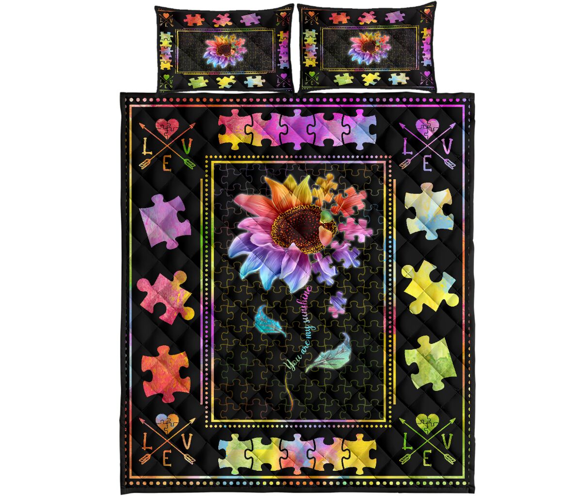 You Are My Sunshine Autism Awareness Quilt Set 0622