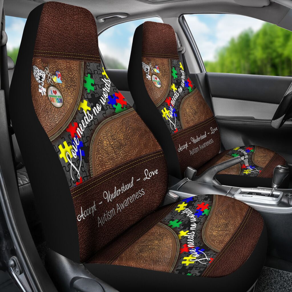 Love Needs No Words Leather Pattern Print Autism Awareness Seat Covers 0622